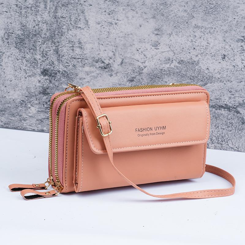 

Women s 2025 Korean Style Double Zipper Crossbody Wallet: Large Capacity Versatile Phone Bag темно-розовый