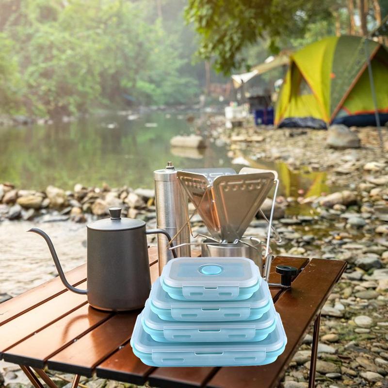 Silikon Brotdose Stapelbare Silikon Lebensmittelaufbewahrungsbehälter 4er-Pack Spülmaschinen- und gefrierfachgeeignet Camping
