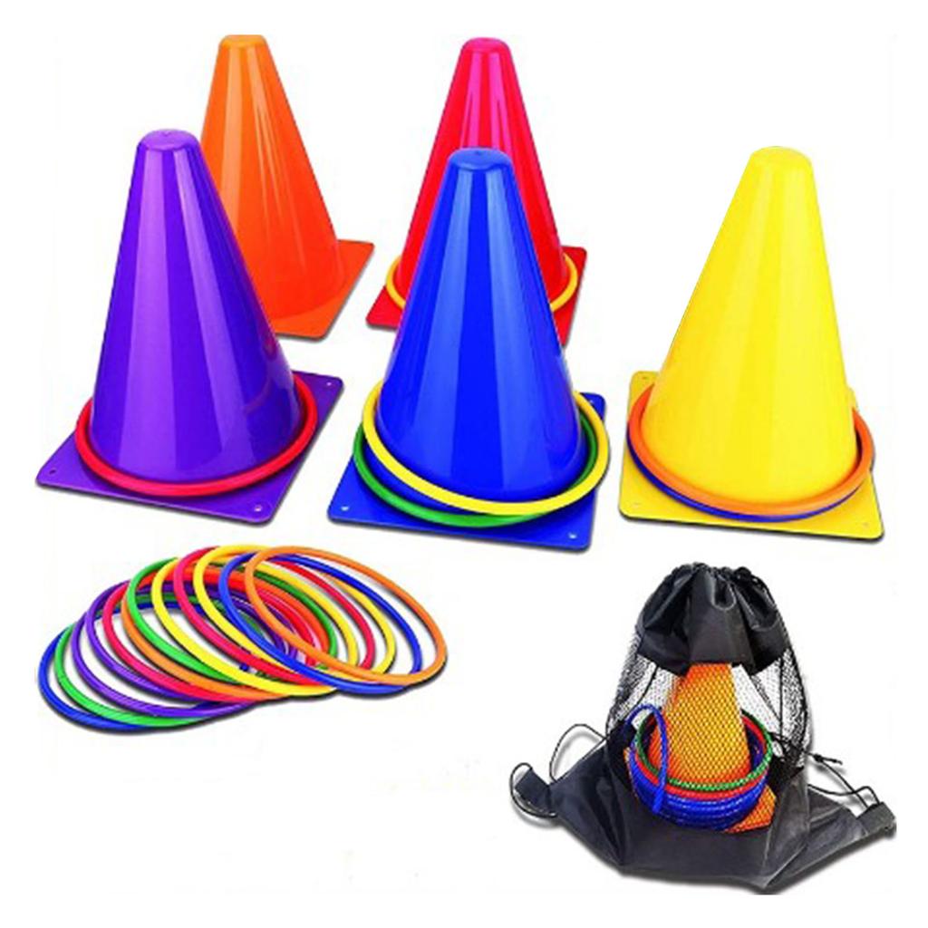 Carnival Games Set Propylene with Mesh Bag Traffic Cone Throwing Rings Set for Outdoor Sports