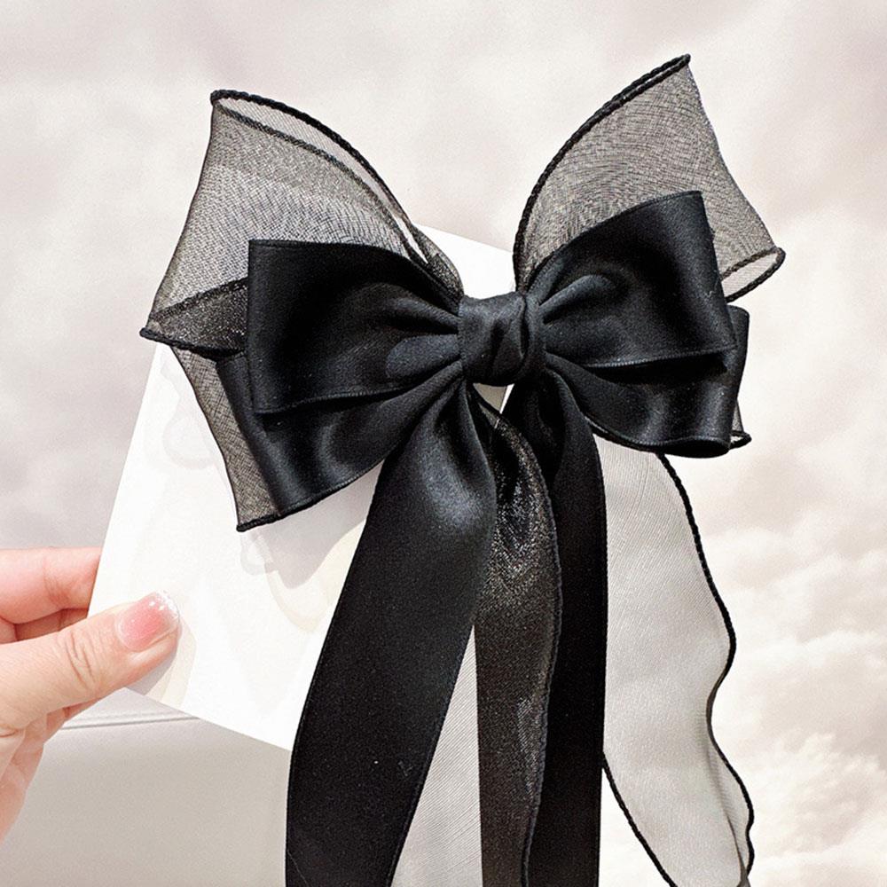 Women Elegant Long Ribbon Bow Hair Clips Fashion Korean Spring Hairpins Girls Sweet Chiffon Bowknot Hairgrip Headwear Ornament