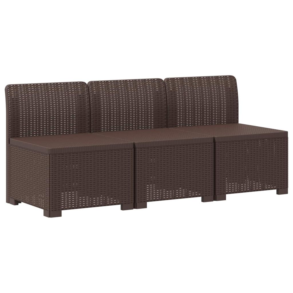 3 Seater Garden Sofa with Cushions Rattan Look PP Brown