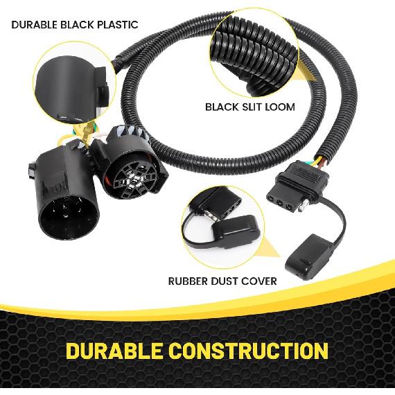 Oyviny Plug & Play USCAR 7 Pin To 4 Pin Trailer Wiring Harness Universal For LED Tailgate Light Bars, Pure Copper USCAR To 4 Flat Trailer Extension