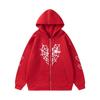 Cross-border Spider Web Heart Print Fleece-Lined Hooded Cardigan