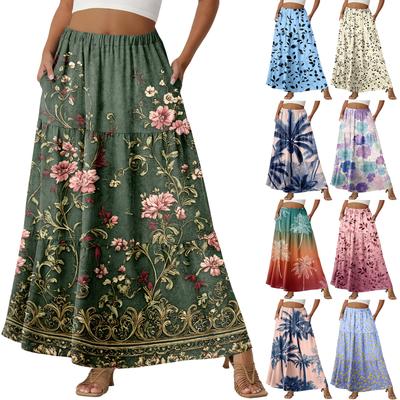 Women's Casual High Waist Drawstring A-line Skirt Color Skirt With Pockets