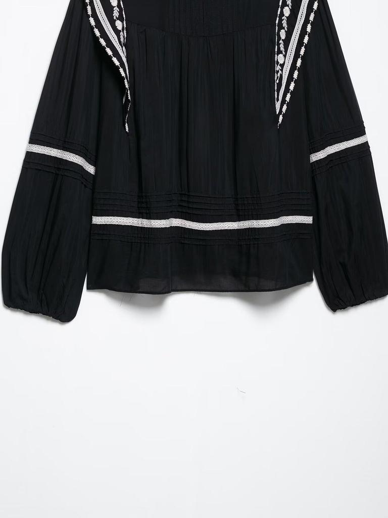Spring 2025 European & American Women's Patchwork Embroidery Fashion Loose Top