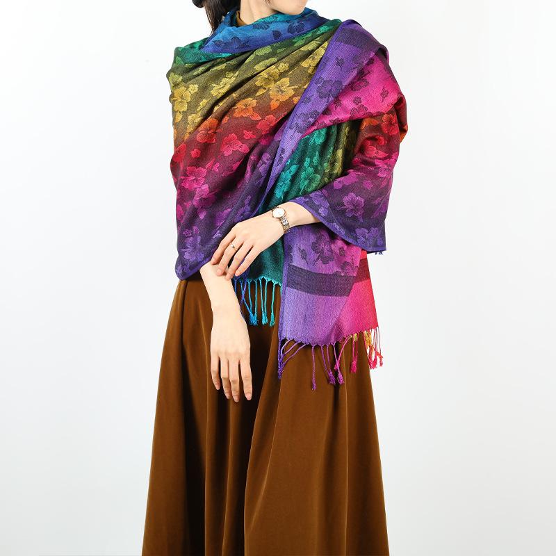 New Products Are On the Shelves In Spring and Autumn, Shawls, Colorful Jacquard Cashew Nut Long Scarves, Travel Photos, Scarves, Women's Bags.
