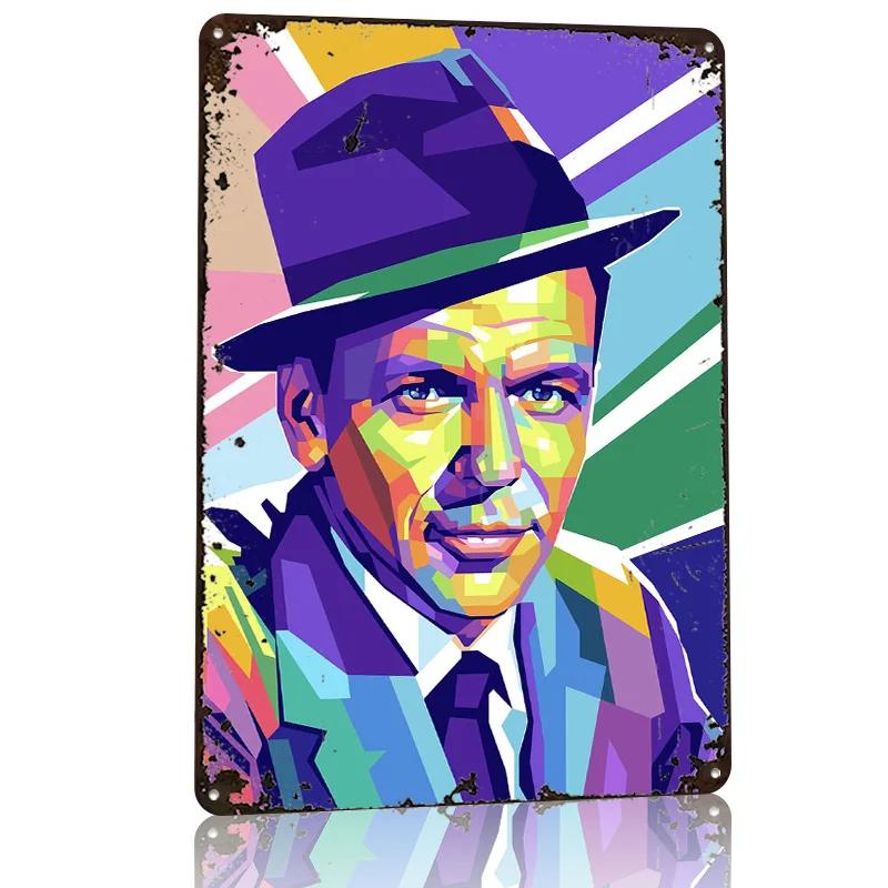Frank Sinatra Pop Art Portrait Personalized D Textured Metal Poster Wall Art Tinplate Sign for Modern Home Decoration Ornaments