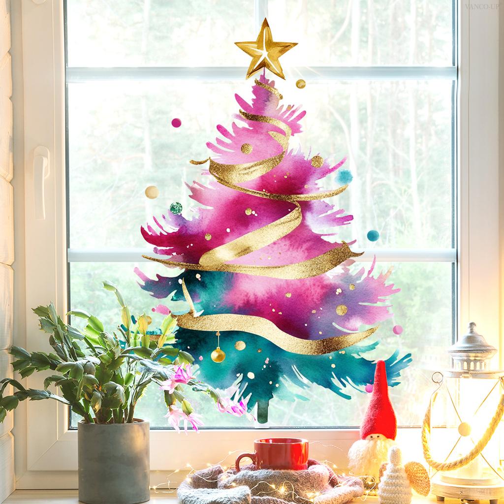 Christmas Tree Pine Window Sticker Self Adhesive Removable Static Cling Glass Decor