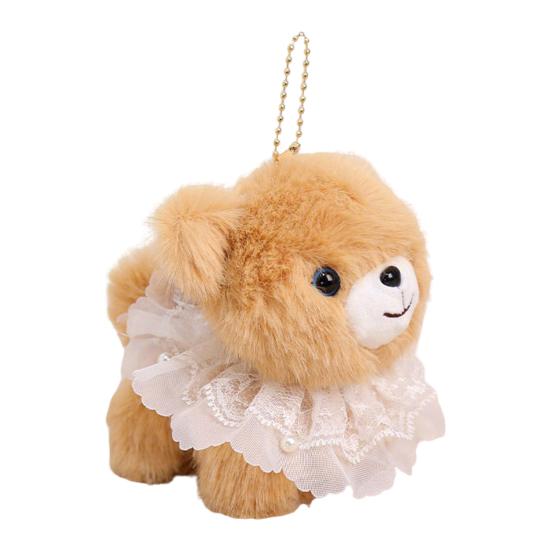 Doll Pendant Plush Lace Collar Bear Keychain with Metal Bead Chain Portable Bag Hanging Charm Soft Skin-Friendly Plush Doll Accessory