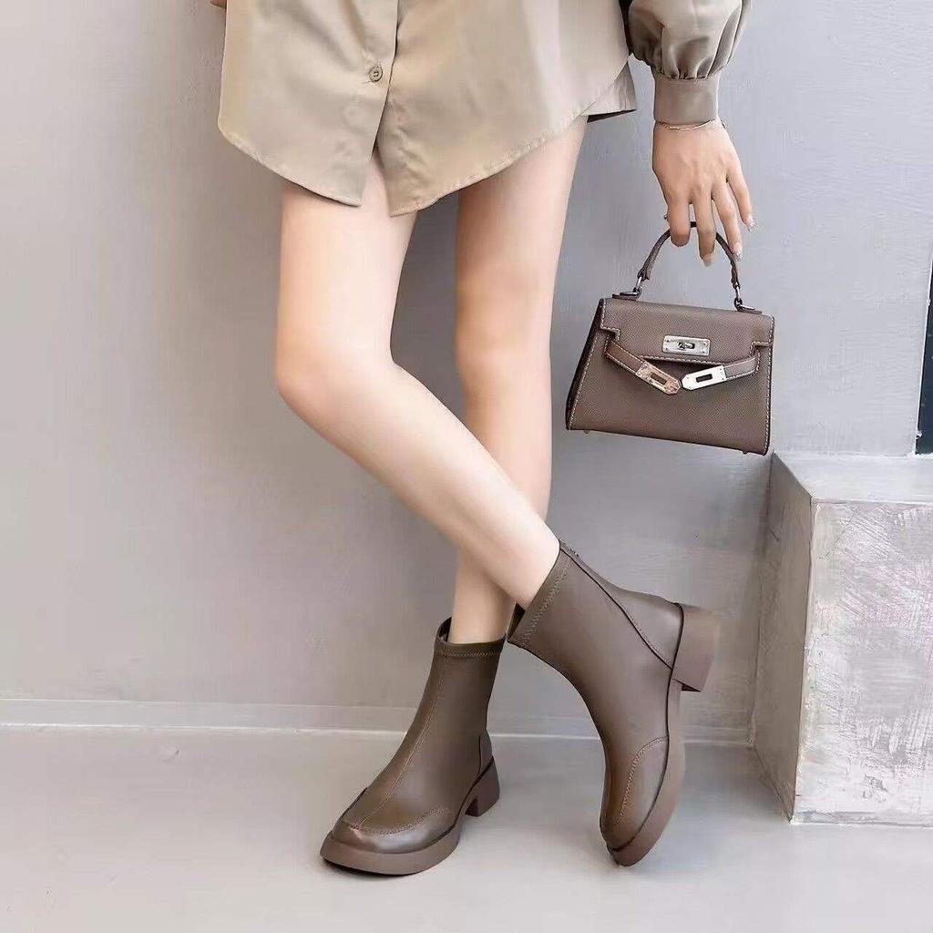 British Style Retro Martin Boots Women's Autumn and Winter 2025 New Rear Zipper Short Boots Versatile Thick-soled Elastic Thin Boots