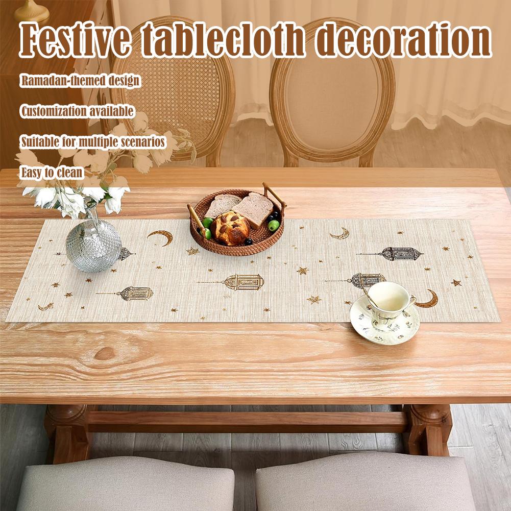 Ramadan Star Moon Lantern Table Runner 180×35cm Festival Decoration, Premium Wrinkle-Resistant Polyester Elegant Printed Design