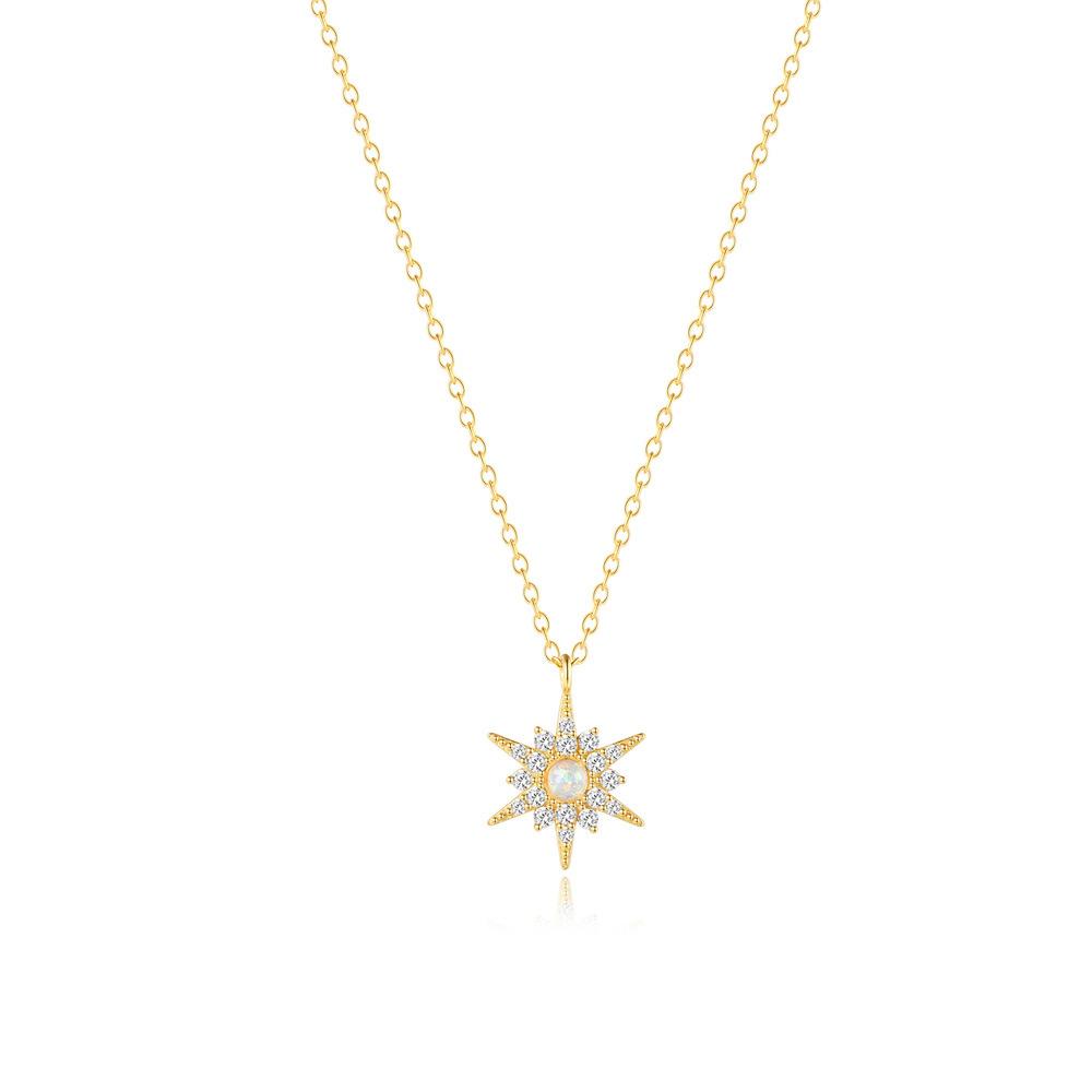 S925 Sterling Silver Personalized Fashion Simple Inlaid Opal Sunflower Star Collarbone Chain Necklace