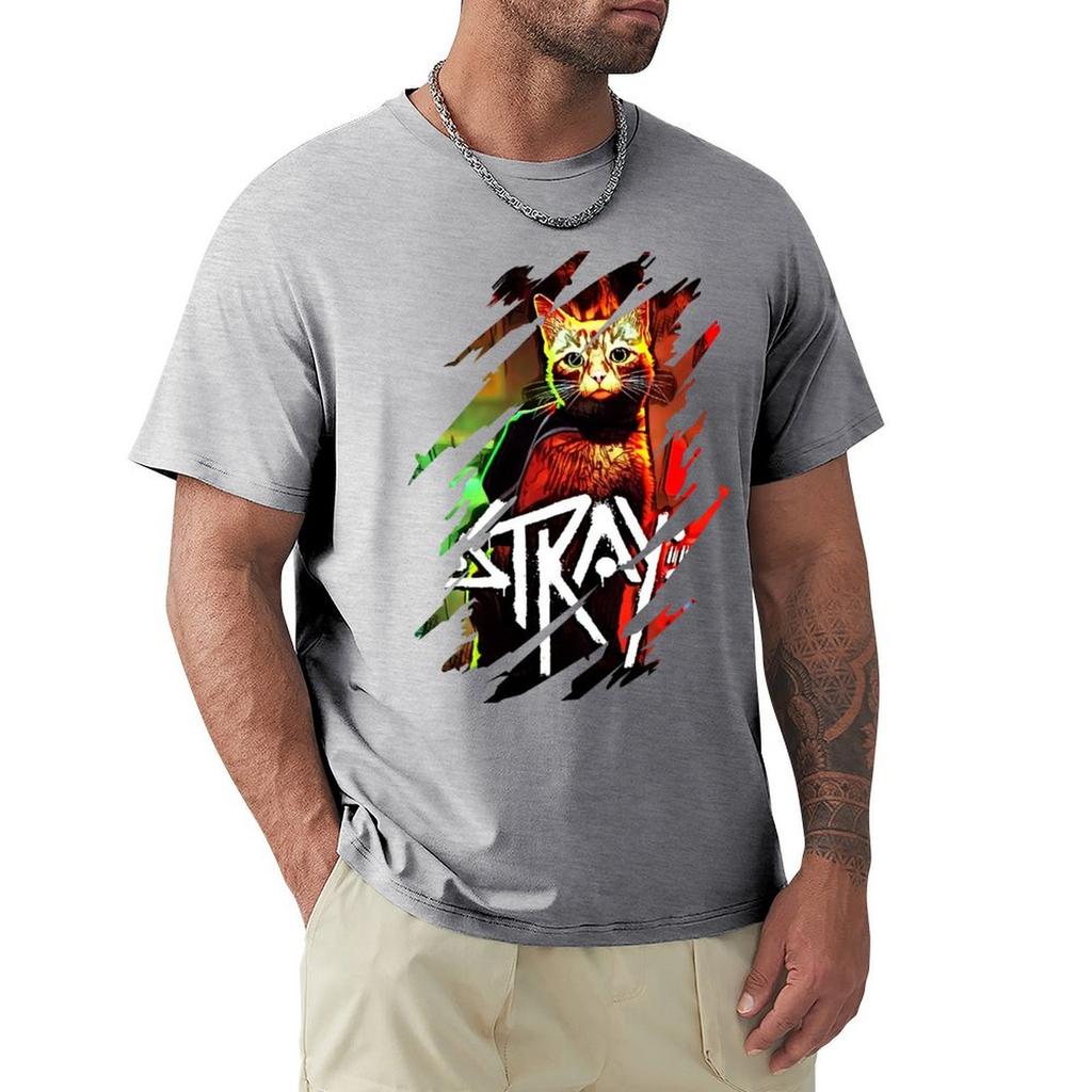 Stray Game, Cool Design T-Shirt Heavyweights Shirts Graphic Tees Boys Animal Print Plain White T Shirts Men