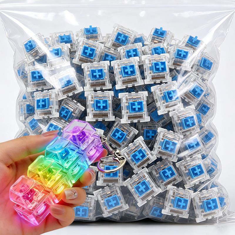50pcs Fashion Dustproof Blue Push-button Replacement Keyboard Keycap Parts Keychain Decompression Button DIY Keyring Accessories