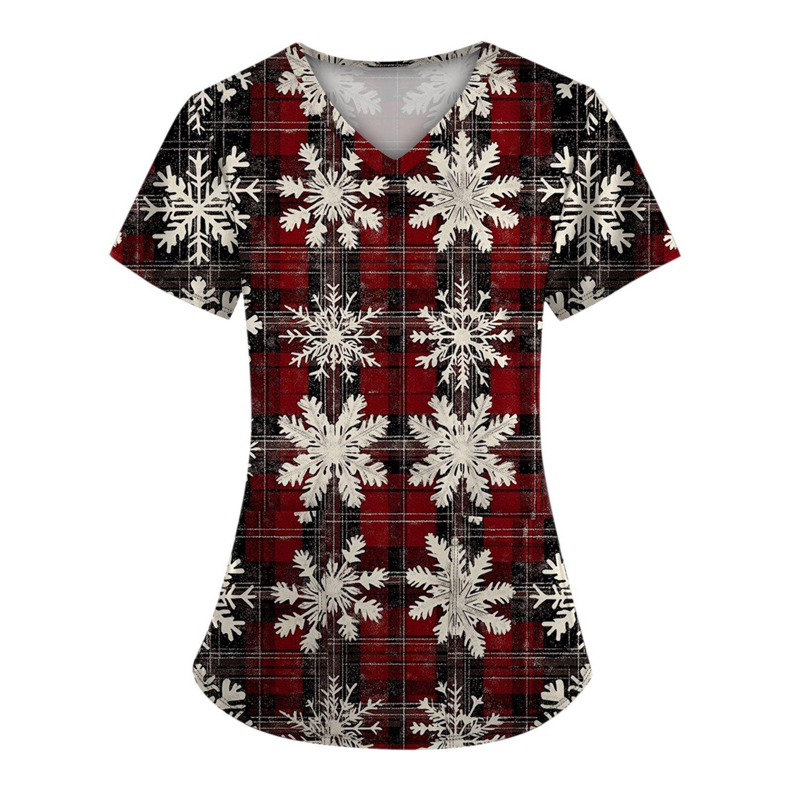 

Women s Scrubs Medical Uniform, Festive Snowflake Christmas Tree Print Pattern, High-Quality, Easy To Clean, Quick Drying Clothi S