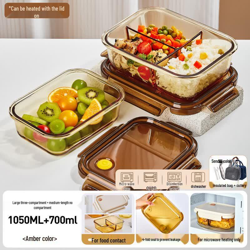 Hongzhu Amber Glass Lunch Box Set with Insulated Bag and Cutlery
