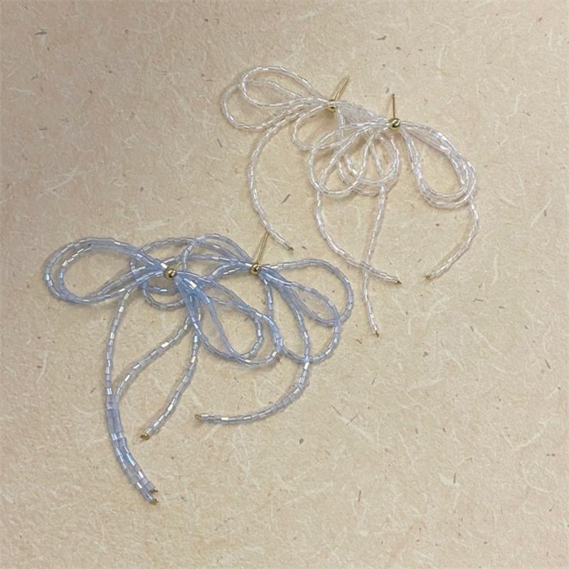 Exquisited Beaded Bowknot Drop Earrings Simple Dangle Earrings Fashion Tassels Drop Earrings Jewelry Small Hoop Earrings