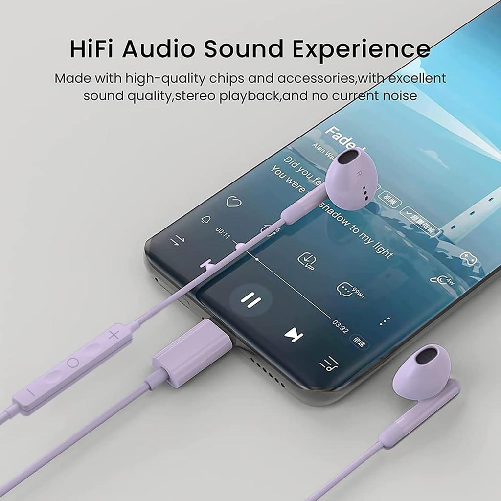 Wired HiFi No Deep Remote Control Compact and Compatible with iPhone Type-C Earphones, Earphones, Ergonomic, USB-C, Tangle-Free, Lag, Bass, Included,