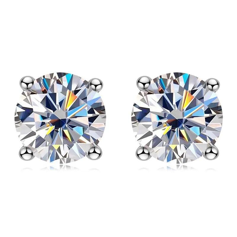 D Color 2 Carat  Moissanite Earrings 925 Sterling Silver 8mm Round Cut Lab Diamond Stud Earring for Women Men with Certificate
