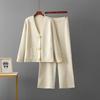 Cross-Border European Goods Casual Fashion Two-piece Set Women Autumn and Winter Versatile Metal Buckle Knit cardigan Sweater Wide Leg Pants Set