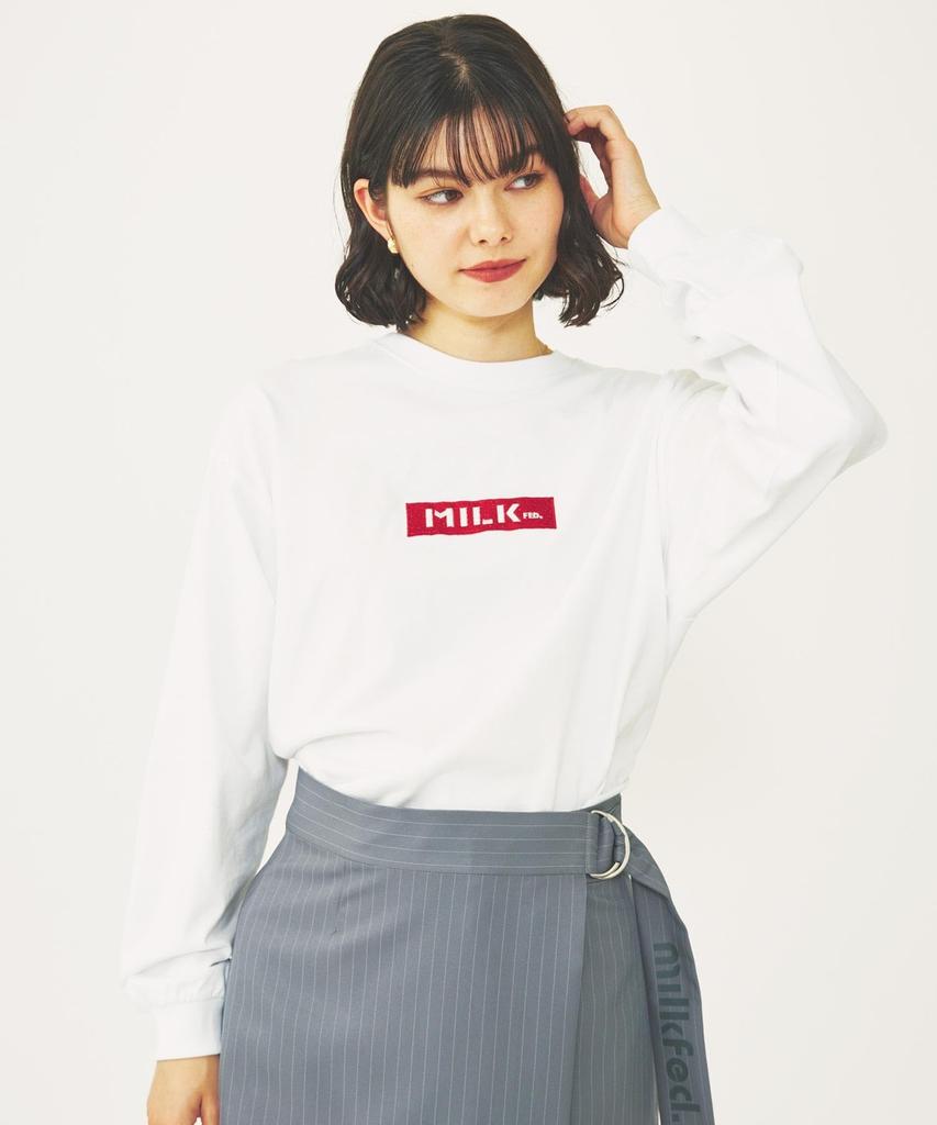 Milkfed Casual BAR LOGO BASIC TEE WHITE L/S Women's
