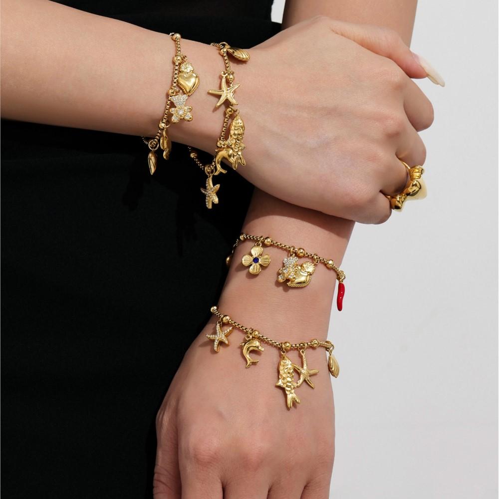 Multi Charms Necklace Bracelet In 18k Gold Plated Stainless Steel Necklaces Matching Bracelets Jewelry Set For Women