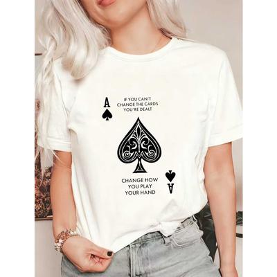 Übergroßes T-Shirt Schwarzes Pik-Ass Kartendesign Mit Motivierendem Zitat Lässige Streetwear Für Frauen Und Mädchen