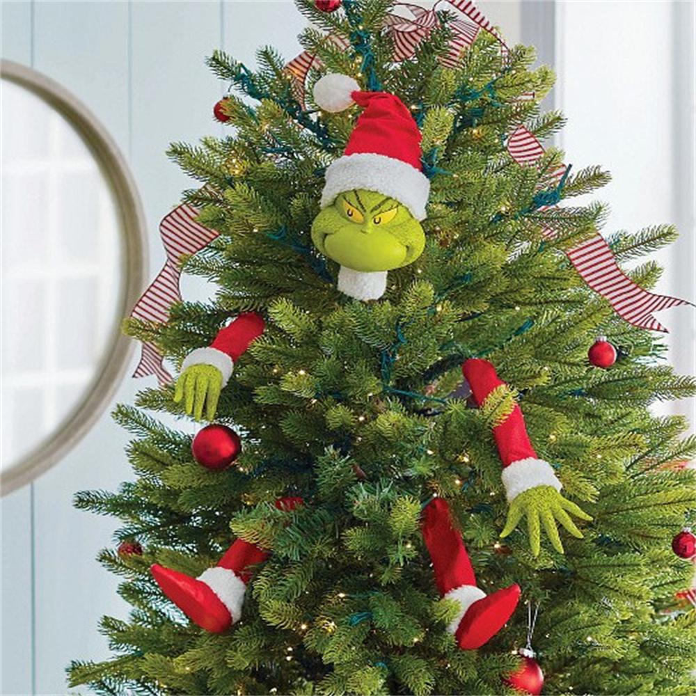 5 ცალი/1 კომპლექტი Grinch-ის მკლავი ფეხის თავის ორნამენტებით დამჭერი ნაძვის ხის დეკორი საშობაო წვეულება