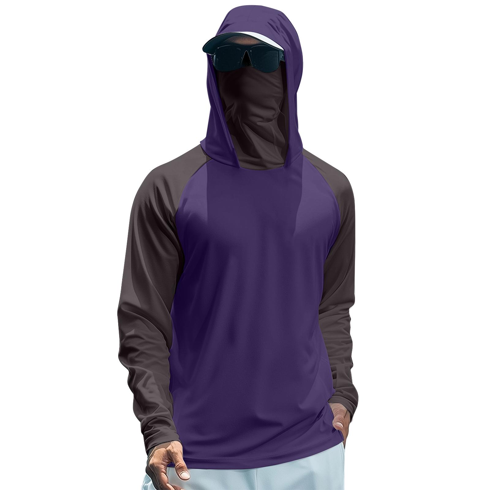 

Men s Summer Color Matching Quick-drying Long-sleeved T-shirt Sun Clothing Fishing Fitness Sports Hooded Long-sleeved Top L фіолетовий