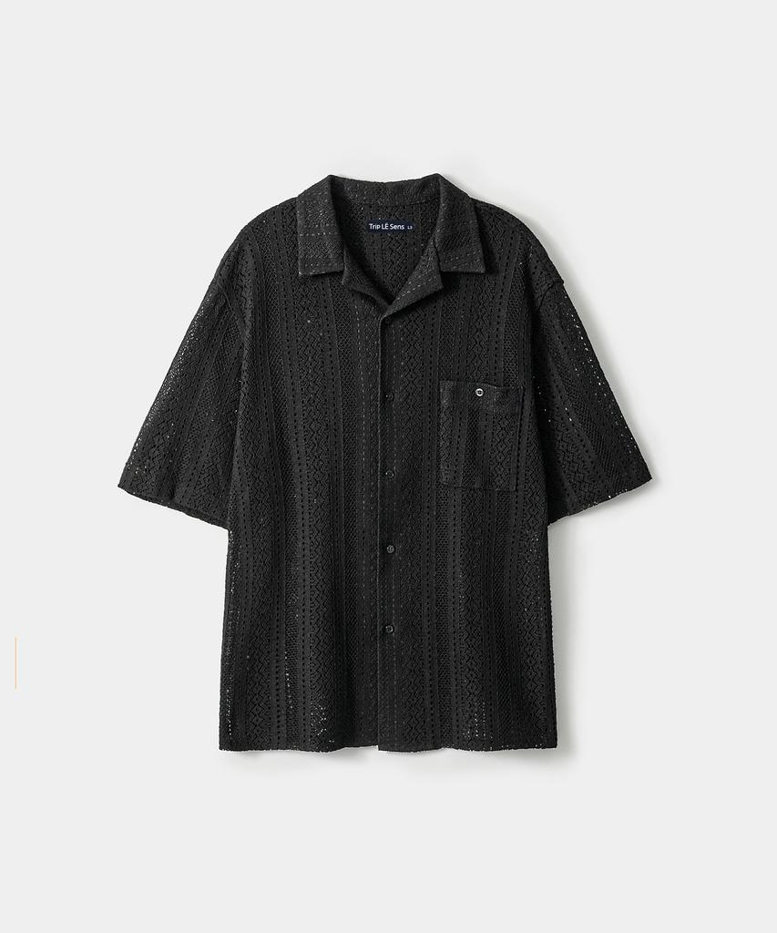 TRIP LE SENS Patterned Crochet Half Shirt_White