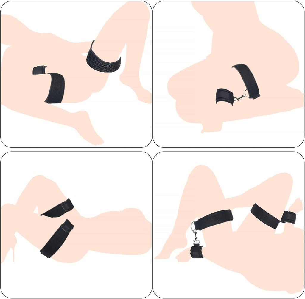Sex Bondage Gear Wrist Thigh Cuffs Restraints Set Women Adjustable Leg Straps Handcuffs Couple Beginner SM