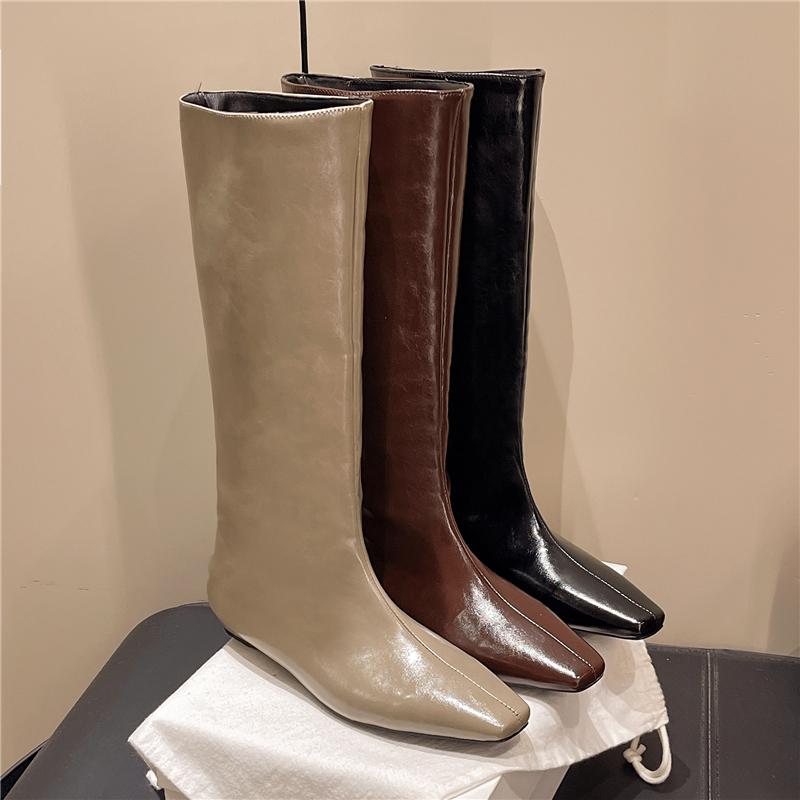 Autumn New Square Toe Low Heel Loose Slean High Knight Boots Anti-Slip Wear-Resistant No Knee Boots Women