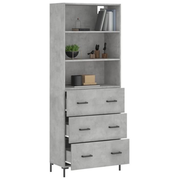 VidaXL Buffet haut Gris béton 69,5x34x180 cm Bois d'ingénierie 3189385
