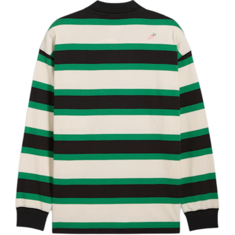 Puma X Carrots Collaboration Fashion Embroidered Carrot Badge Striped Long Sleeve Polo Shirt Unisex Polo Shirts White Black Green 627444-86