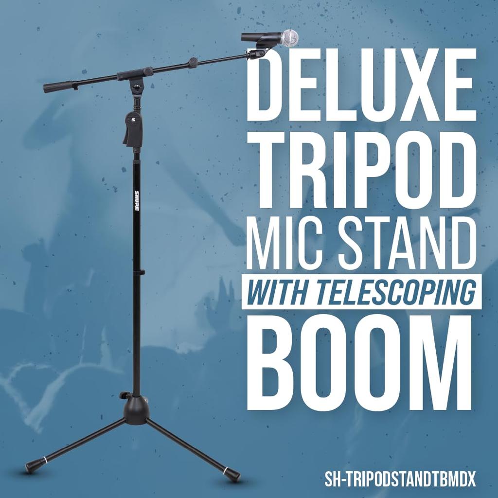 Shure by Gator Deluxe Microphone Boom Tripod with Pistol Grip Holder Stand, Type, Clutch, SH-TRIPODSTANDTBMDX [Cable Included]
