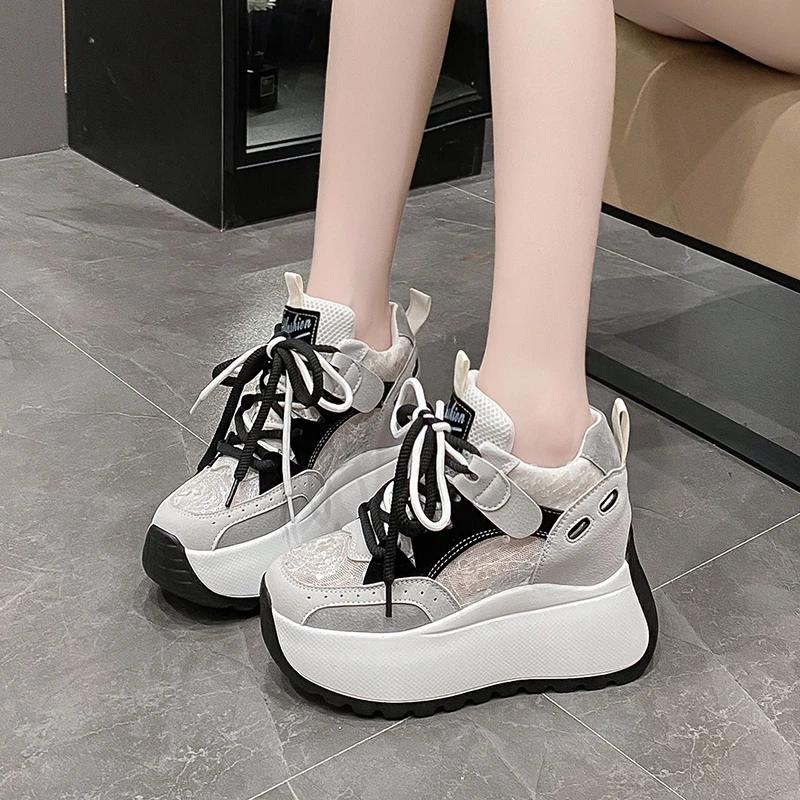 Fashion 11CM Women Chunky Sneakers Spring Autumn Breathable Casual Shoes Wedge Heels Platform Shoes Chaussures Femme Sports Dad Shoes