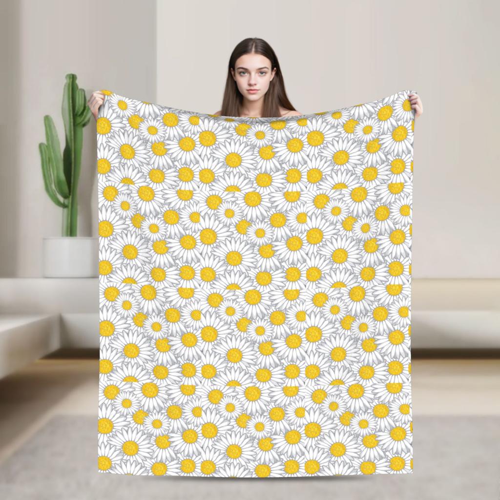Daisy Floral Pattern Blankets Spring  Warm Cozy Throw Blanket For Adults Girls Living Room Flannel Bedspread Bed Cover