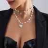Elegant Imitation Pearls Necklace Love Heart Pendant Clavicle Chain Multilayer Collarbone Chains Jewelry for Women Girls