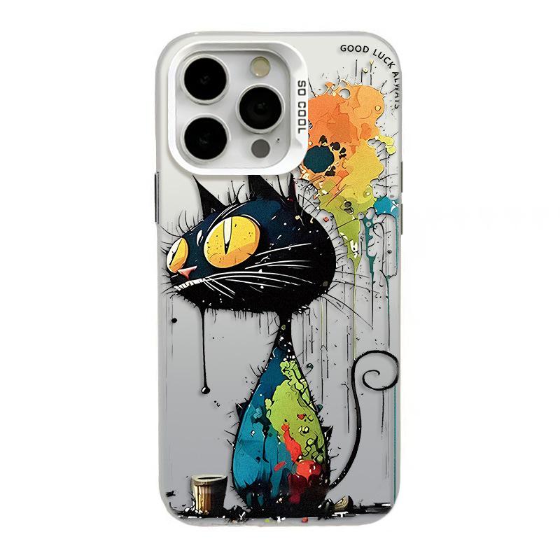 Animal Family Graffiti iPhone 15 Case, Trendy Hip Hop Style, Silver IMD for 13 Pro, 14 Plus