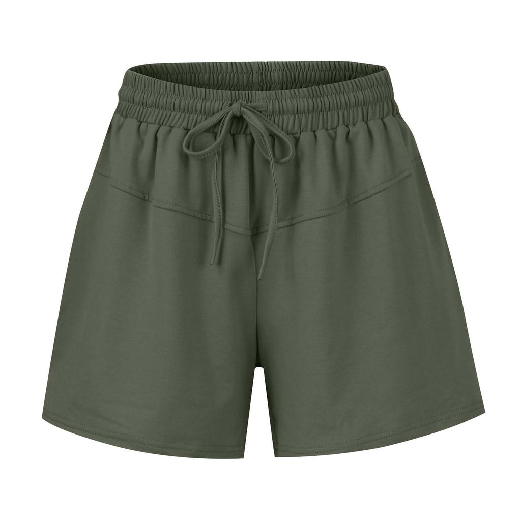 Women's Elastic Waist Color Casual Pocket Shorts High Waist Slim Fit Sports Women's Pants