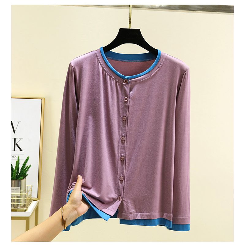 Long Sleeves Modal Homewear Tops Thin Spring/Summer Outer Shawl Cardigan Loose Plus Size Buckle Air Conditioning Blouse