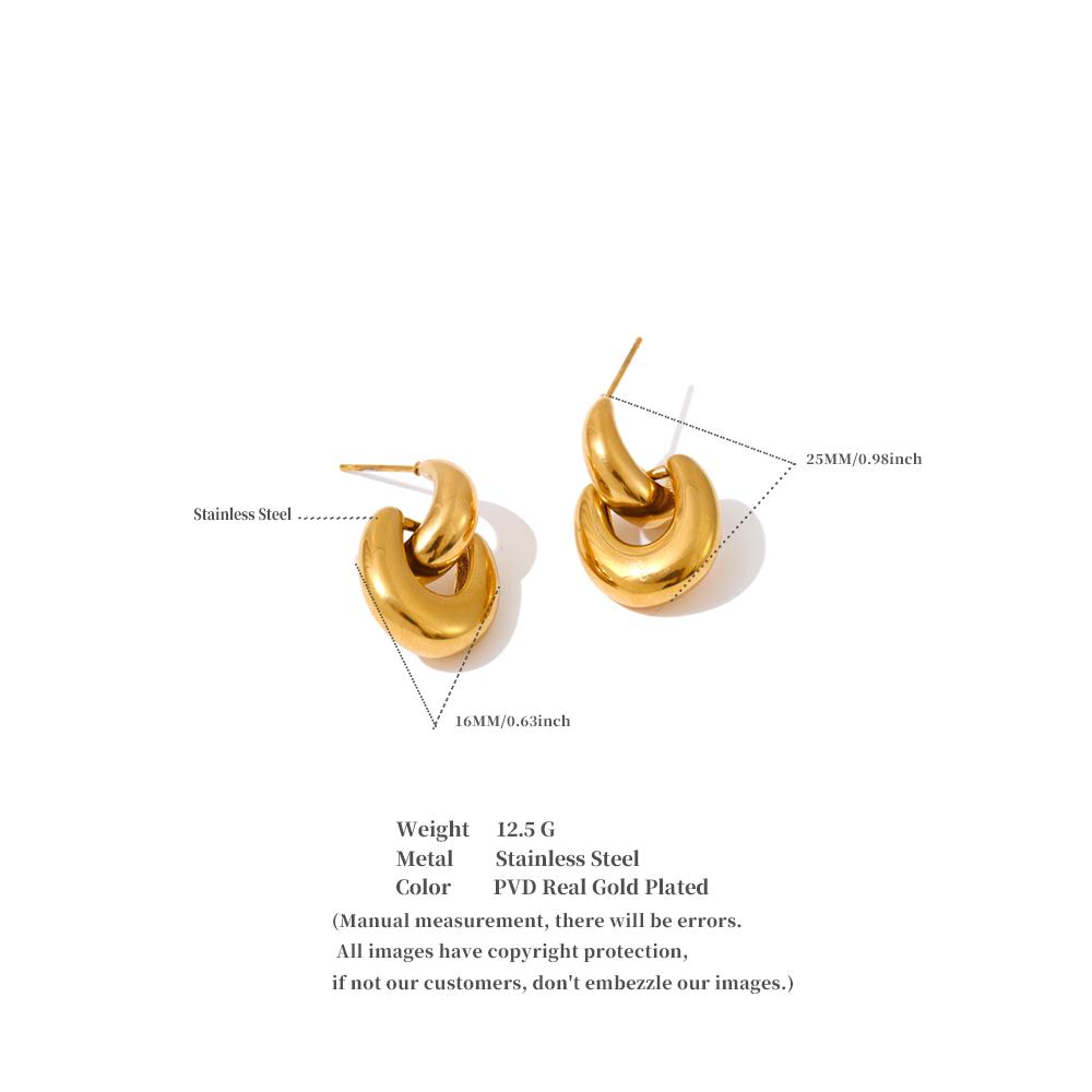 Yhpup Stainless Steel U-Shape Statement Earrings 18K Golden PVD Plated Texture Metal Daily Waterproof Jewelry Accessories