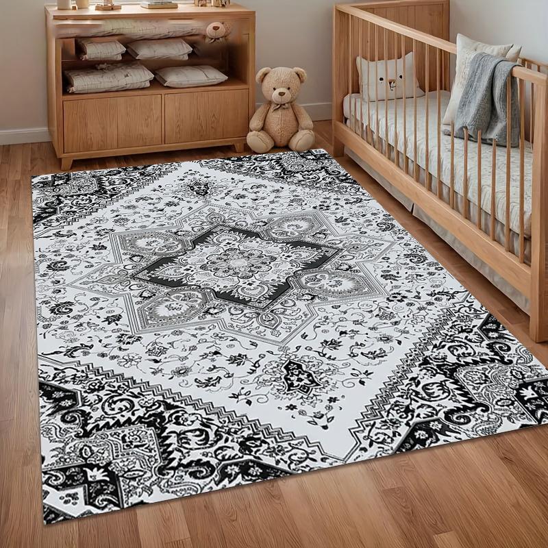 

A Area Rug Carpet Non Slip Vintage Blue Persian Floral Floor Mat for Nursery Bedroom Living Room Kids Room Home Decor Dorm Gift 40cm x 60cm