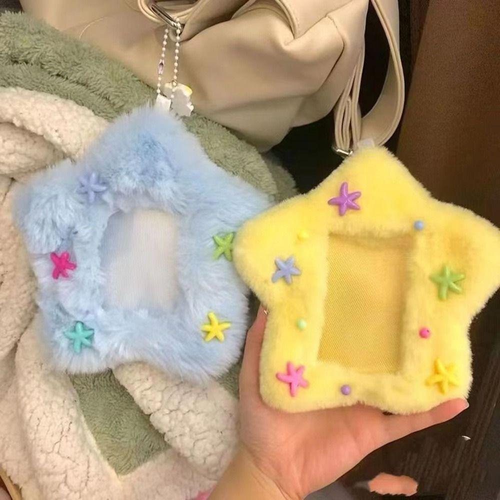 Cartoon Plush Photocard Case Cute Star Shape Photo Card Holder Fashion Bag Keychain  Women