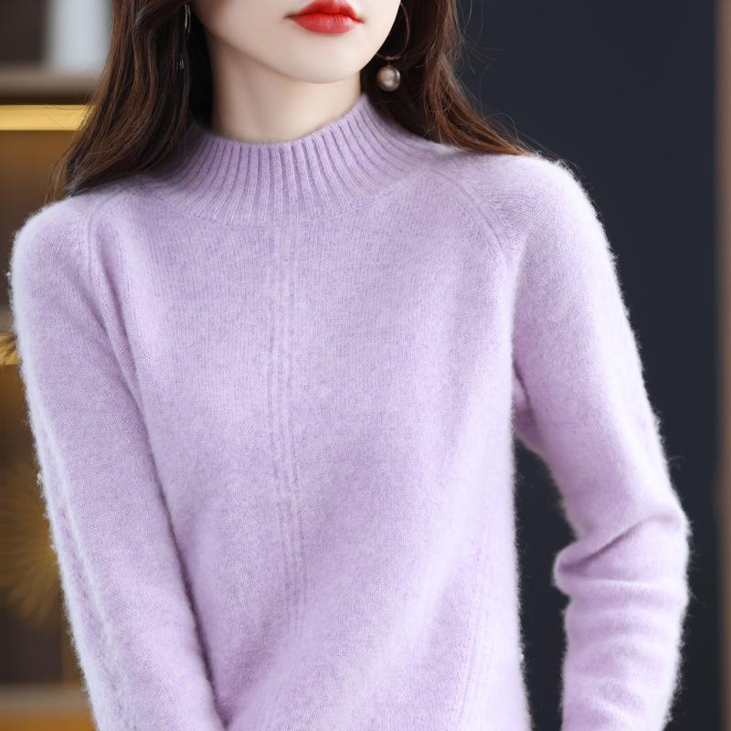 Semi-turtleneck bottoming shirt women's autumn and winter new inner knitted top high-end large-size loose pullover sweater