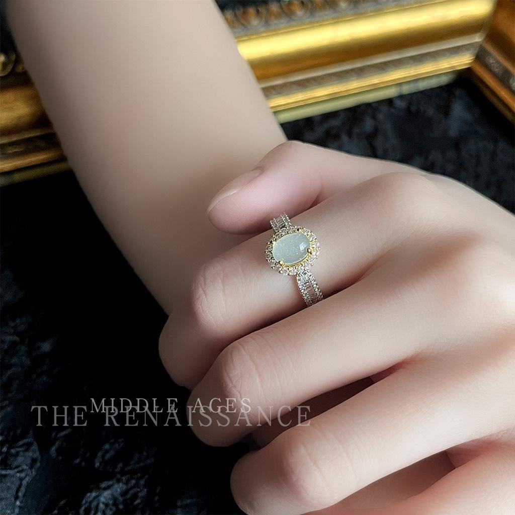 French white agate zircon ring opening adjustable index finger ring retro ring