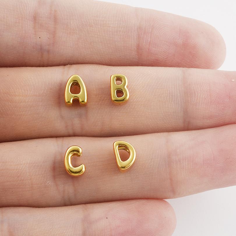 3/6pcs Real Gold Plated A-Z Stainless Steel Beads For Jewelry Making Supplies 2mm Hole Spacer/Loose Bead DIY Handmade Materials