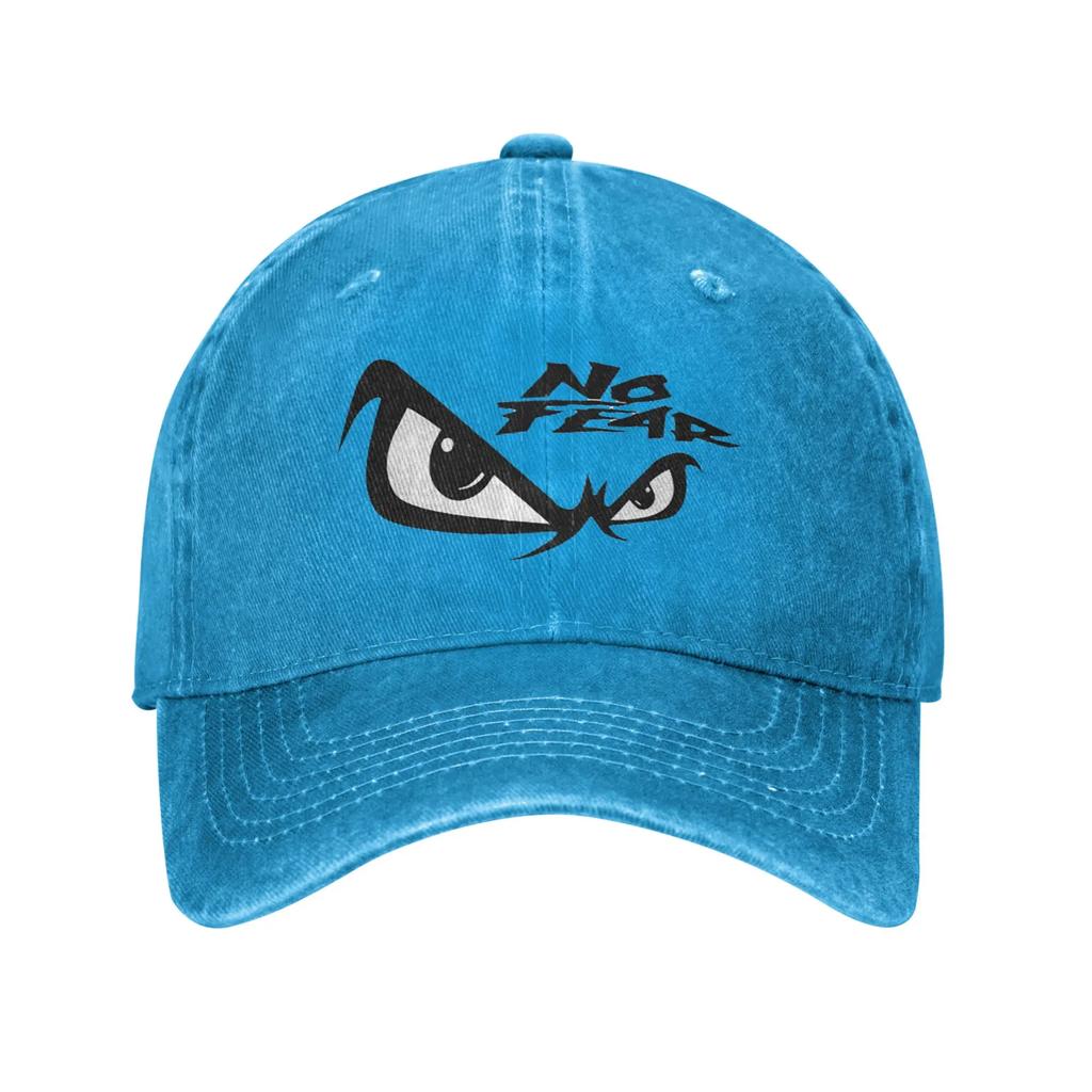 No Fear No Fear And Eyes Print Washed Denim Cap Casual Baseball Caps Adjustable Hat Summer Unisex Baseball Hats