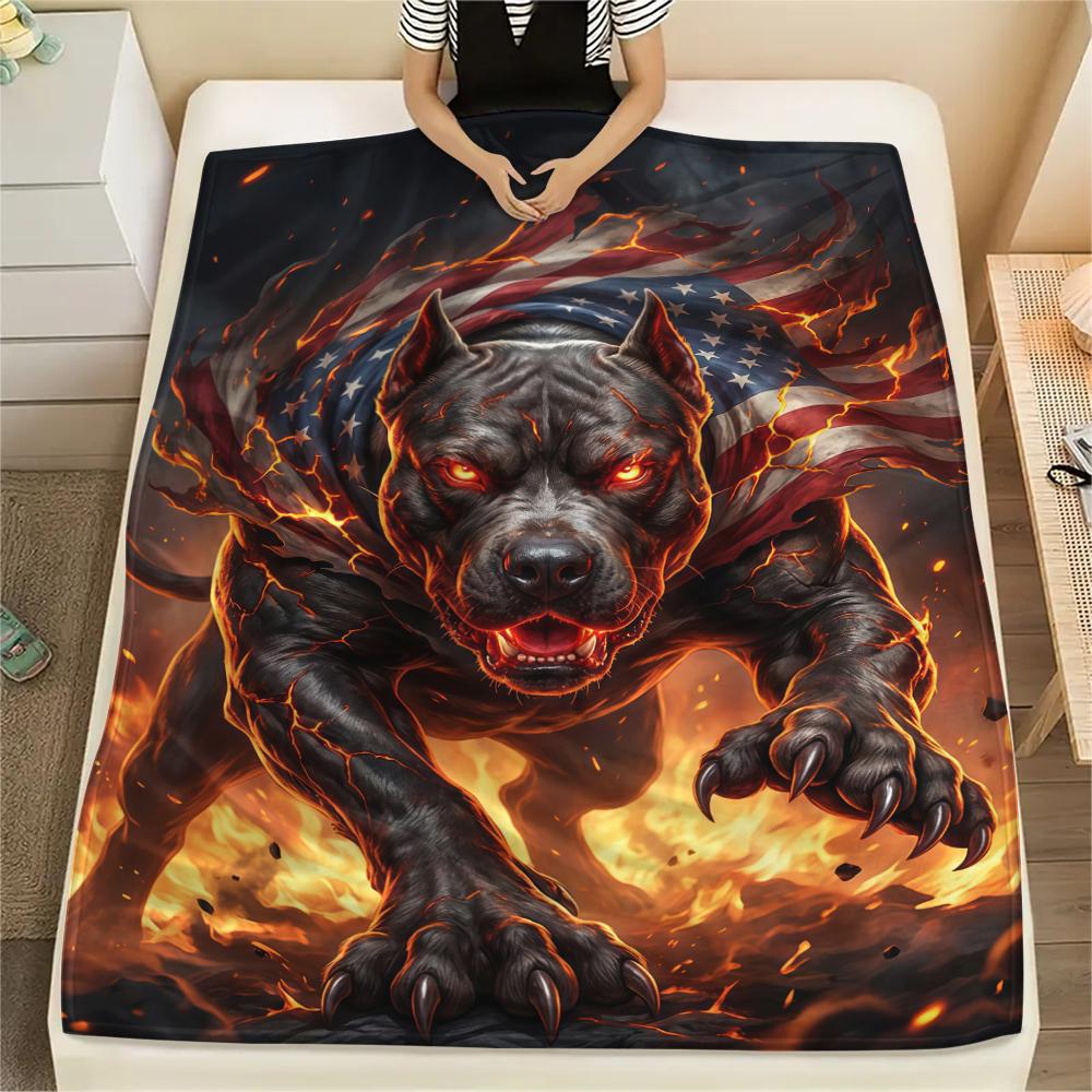 Flame Tiger Horse Dog Death Print Flannel Blanket,High Quality Comfortable for All Seasons,Home Decor,Warmth and Comfort,Perfect for Christmas Gifts