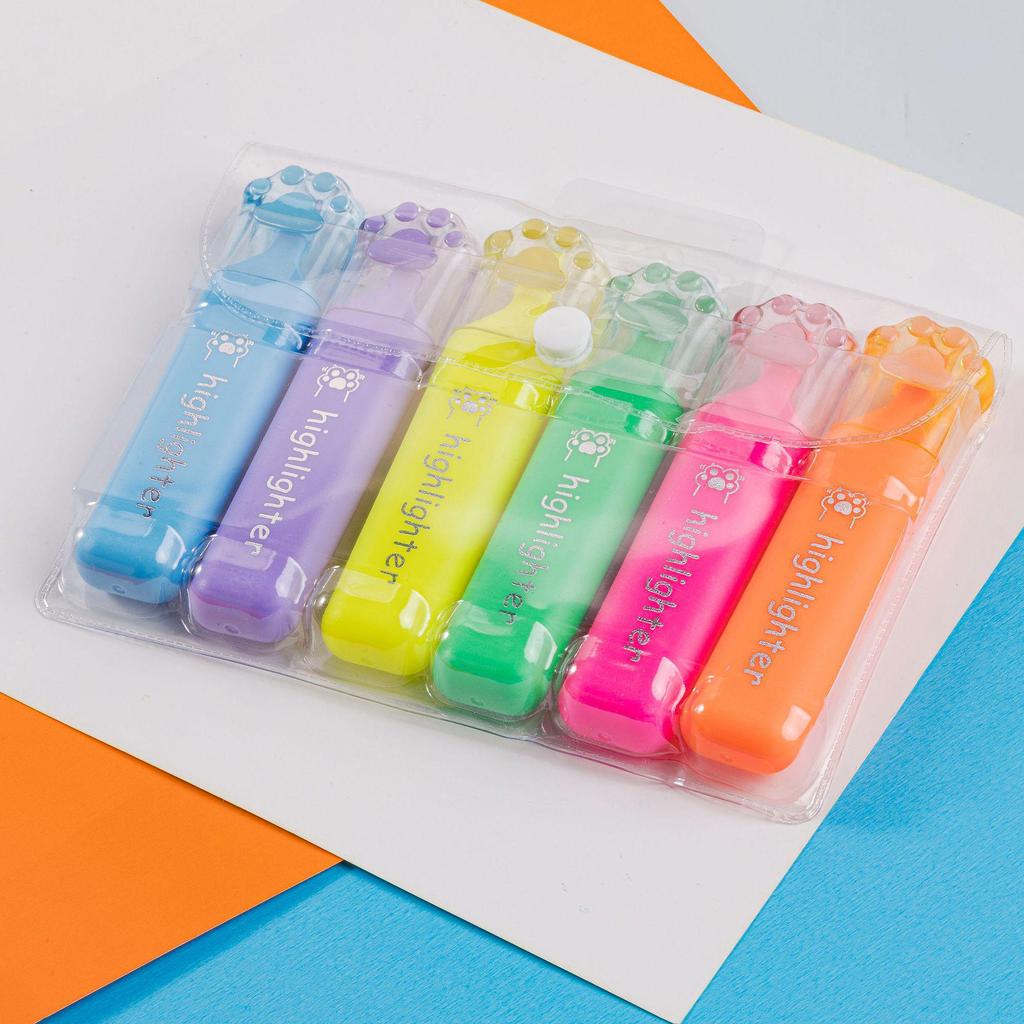 Cat Paw Shaped Macaron Color Fluorescent Pen - Cute, Creative Eye Protection with High Appearance Value